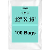 12" X 16" 1 Mil Clear Std Linear LDPE Flat Poly Bags