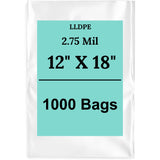12" X 18" 2.75 Mil Extra Heavy Duty Linear LDPE Clear Flat Poly Bags