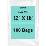 12" X 18" 2.75 Mil Extra Heavy Duty Linear LDPE Clear Flat Poly Bags