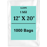 12" X 20" 1 Mil Clear Std Linear LDPE Flat Poly Bags