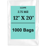 12" X 20" 2.75 Mil Extra Heavy Duty Linear LDPE Clear Flat Poly Bags