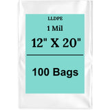12" X 20" 1 Mil Clear Std Linear LDPE Flat Poly Bags