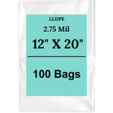 12" X 20" 2.75 Mil Extra Heavy Duty Linear LDPE Clear Flat Poly Bags