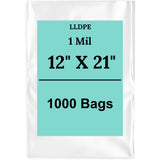 12" X 21" 1 Mil Clear Std Linear LDPE Flat Poly Bags
