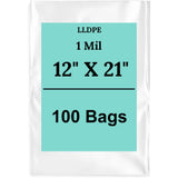 12" X 21" 1 Mil Clear Std Linear LDPE Flat Poly Bags