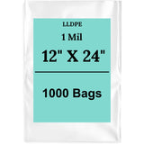 12" X 24" 1 Mil Clear Std Linear LDPE Flat Poly Bags