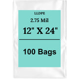 12" X 24" 2.75 Mil Extra Heavy Duty Linear LDPE Clear Flat Poly Bags
