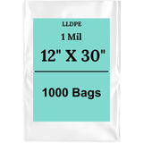 12" X 30" 1 Mil Clear Std Linear LDPE Flat Poly Bags