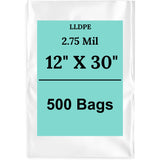 12" X 30" 2.75 Mil Extra Heavy Duty Linear LDPE Clear Flat Poly Bags