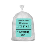 12" X 8" X 21" 7-10 Gal White LDPE Trash Can Liners 10 Mic