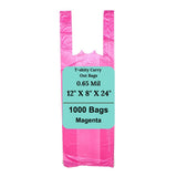 12" X 8" X 24" 0.65 Mil Magenta Plastronic HDPE T-Shirt Bags