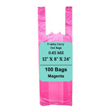 12" X 8" X 24" 0.65 Mil Magenta Plastronic HDPE T-Shirt Bags