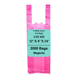 12" X 8" X 24" 0.65 Mil Magenta Plastronic HDPE T-Shirt Bags