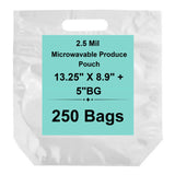 13.25 in X 8.9 in + 5 in bottom gusset Ready. Chef. Go! microwave produce pouch, 100-bag loose pack