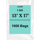 13" X 17" 1 Mil Clear Std Linear LDPE Flat Poly Bags