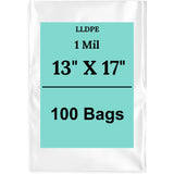 13" X 17" 1 Mil Clear Std Linear LDPE Flat Poly Bags