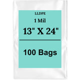 13" X 24" 1 Mil Clear Std Linear LDPE Flat Poly Bags
