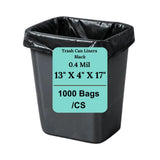 13" X 4" X 17" 4 Gal Black LLDPE Trash Can Liners 0.4 Mil
