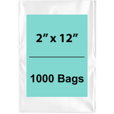 Clear poly bags flat 2"x12" 1.5 Mil 1000 Bags