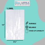 LDPE Clear Gusseted Poly Bags 1.5 mil 5.25" X 2.25" X 15"