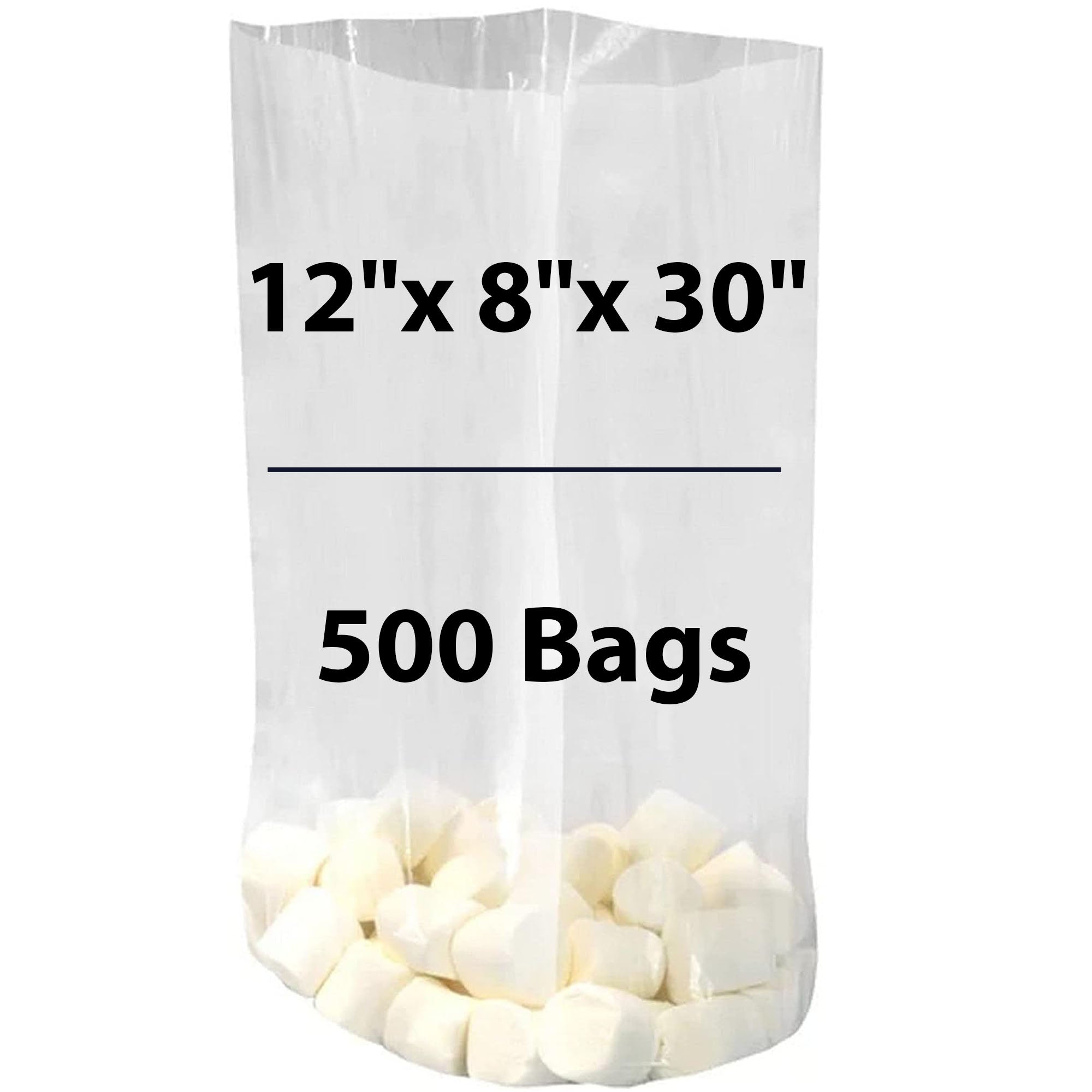 Gusseted poly Bags Sizes 12 X 8 X 30 thickness 2 Mil pack of 500 bags