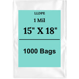 15" X 18" 1 Mil Clear Std Linear LDPE Flat Poly Bags