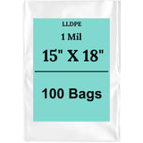 15" X 18" 1 Mil Clear Std Linear LDPE Flat Poly Bags
