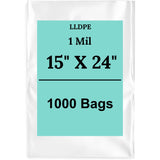15" X 24" 1 Mil Clear Std Linear LDPE Flat Poly Bags