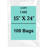 15" X 24" 1 Mil Clear Std Linear LDPE Flat Poly Bags
