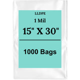 15" X 30" 1 Mil Std Linear LDPE Clear Flat Poly Bags