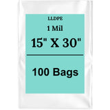 15" X 30" 1 Mil Std Linear LDPE Clear Flat Poly Bags