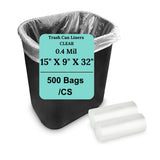 15" X 9" X 32" 7 1/2-10 Gal Clear LLDPE Trash Can Liners 0.4 Mil