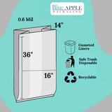 16" X 14" X 36" 20-30 Gal Black LLDPE Trash Can Liners 0.6 Mil