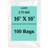 16" X 16" 2.75 Mil Extra Heavy Duty Linear LDPE Clear Flat Poly Bags