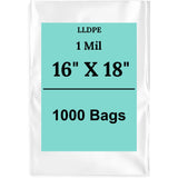 16" X 18" 1 Mil Std Linear LDPE Clear Flat Poly Bags