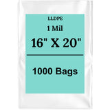 16" X 20" 1 Mil Std Linear LDPE Clear Flat Poly Bags