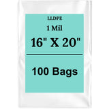 16" X 20" 1 Mil Std Linear LDPE Clear Flat Poly Bags
