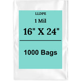 16" X 24" 1 Mil Std Linear LDPE Clear Flat Poly Bags