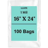 16" X 24" 1 Mil Std Linear LDPE Clear Flat Poly Bags