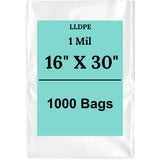 16" X 30" 1 Mil Std Linear LDPE Clear Flat Poly Bags