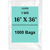 16" X 36" 1 Mil Std Linear LDPE Clear Flat Poly Bags