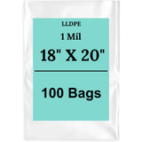 18" X 20" 1 Mil Std Linear LDPE Clear Flat Poly Bags