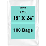 18" X 24" 1 Mil Std Linear LDPE Clear Flat Poly Bags