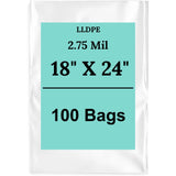18" X 24" 2.75 Mil Extra Heavy Duty Linear LDPE Clear Flat Poly Bags