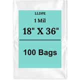 18" X 36" 1 Mil Std Linear LDPE Clear Flat Poly Bags
