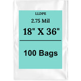 18" X 36" 2.75 Mil Extra Heavy Duty Linear LDPE Clear Flat Poly Bags