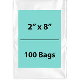 Clear Poly Bags 2Mil 2X8 Flat Open Top LDPE)
