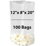 LDPE Clear Gusseted Poly Bags 2 mil 12" X 8" X 20" 100 Bags