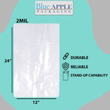 LDPE Clear Gusseted Poly Bags 2 Mil 12" X 8" X 24"