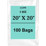 20" X 20" 1 Mil Std Linear LDPE Clear Flat Poly Bags